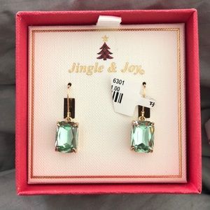 Green rectangular cut drop earrings